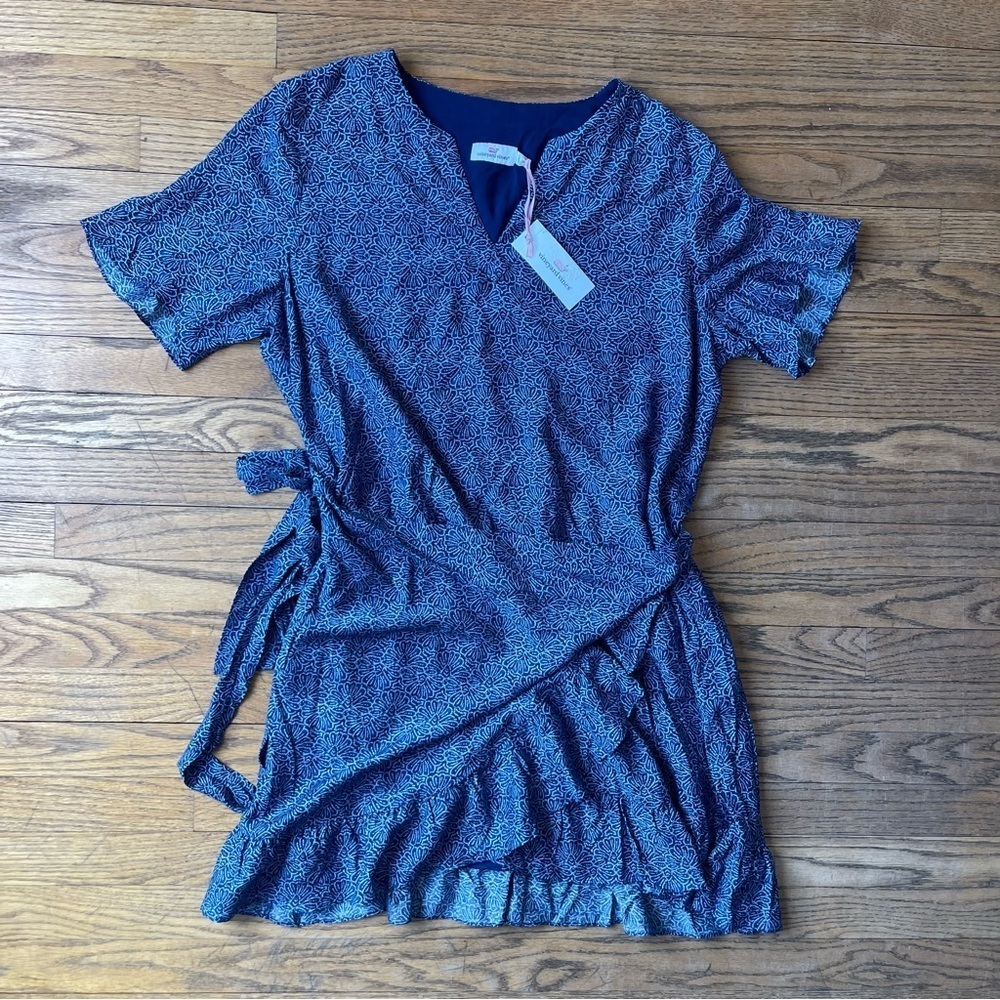 NEW Vineyard Vines Painted Shells Wrap Dress Blue Size 14 NWT